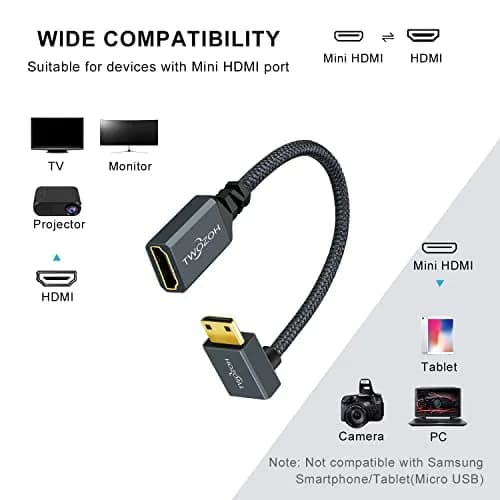 Twozoh Mini HDMI to HDMI Female Adapter Cable 0.18m (0.6FT) | Supports 4K 60Hz HDR thumbnail 3