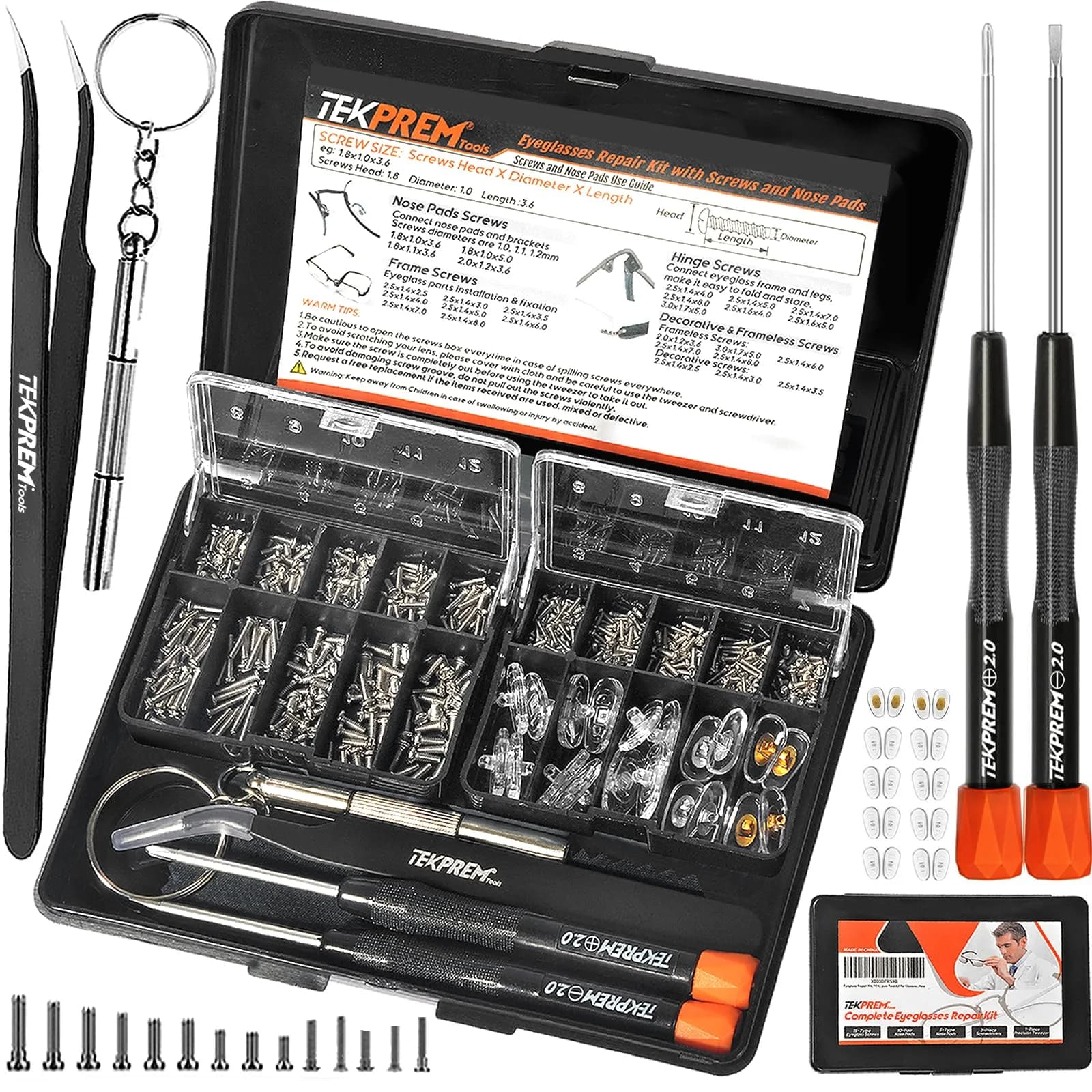 TEKPREM Magnetic Eyeglass Repair Tool Kit with 15 Screws & 10 Nose Pads | Comprehensive Fix for Glasses & Sunglasses