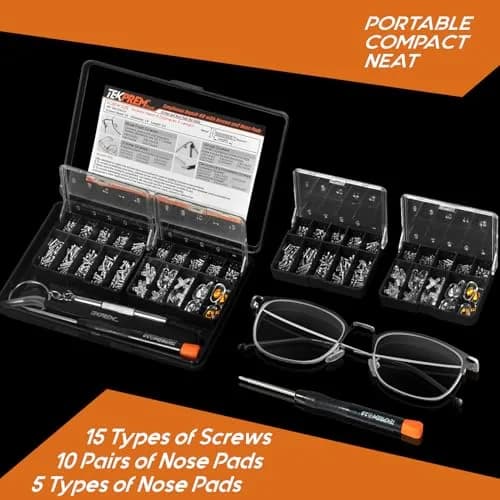 TEKPREM Magnetic Eyeglass Repair Tool Kit with 15 Screws & 10 Nose Pads | Comprehensive Fix for Glasses & Sunglasses thumbnail 2