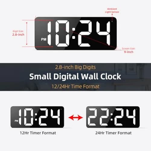 XUANZIT LED Digital Wall Clock Large Display 2.8-inch Digits 22.1 cm (8.7 inches) White | Auto-Dimming Modern Electric Silent Clock thumbnail 2