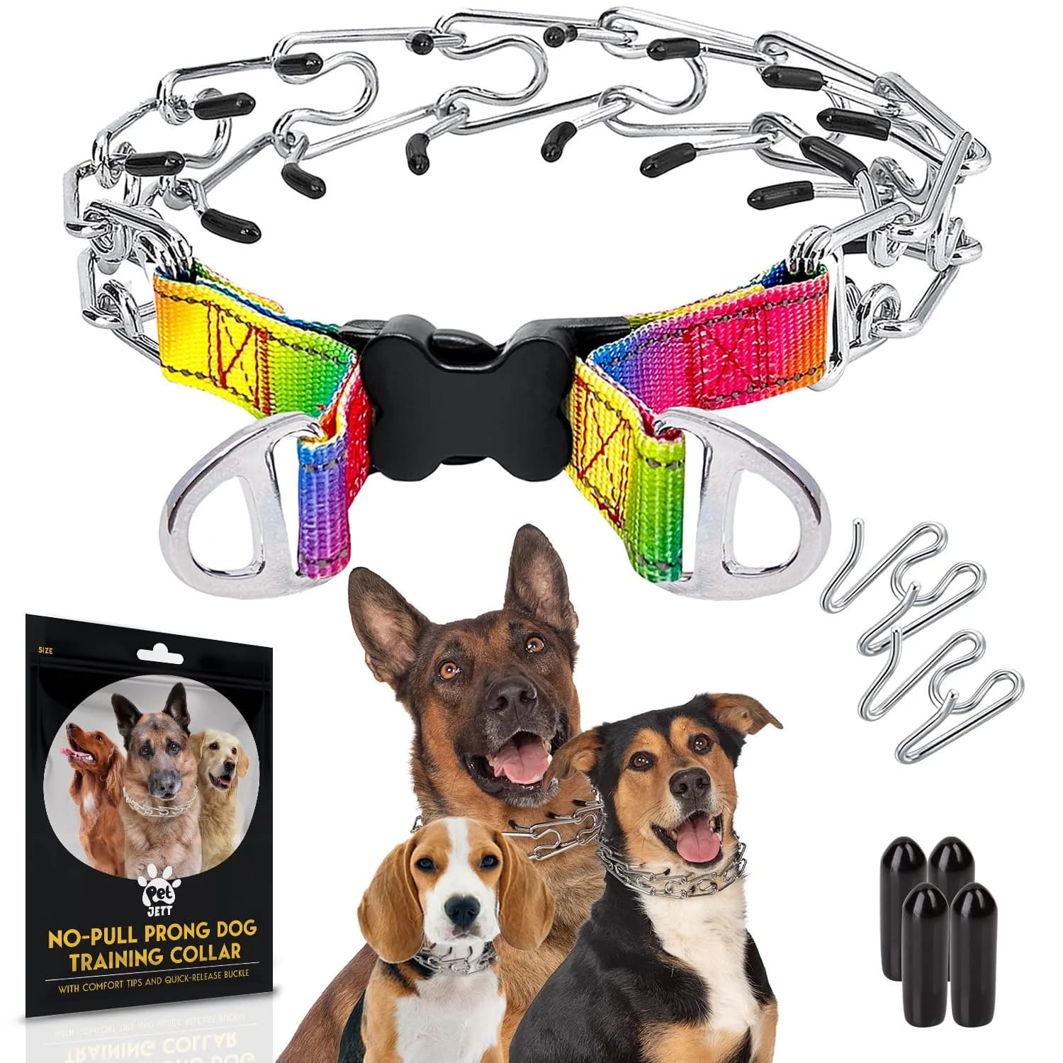 PET JETT Dog Prong Collar 16-18" | No Pull Stainless Steel Choke Collar — Colorful