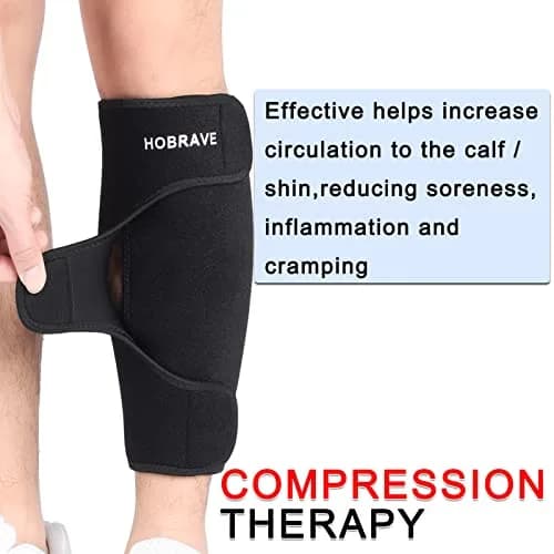 Hobrave Calf Brace Shin 2 Pack Support | Adjustable Compression Wrap for Injury Relief thumbnail 3