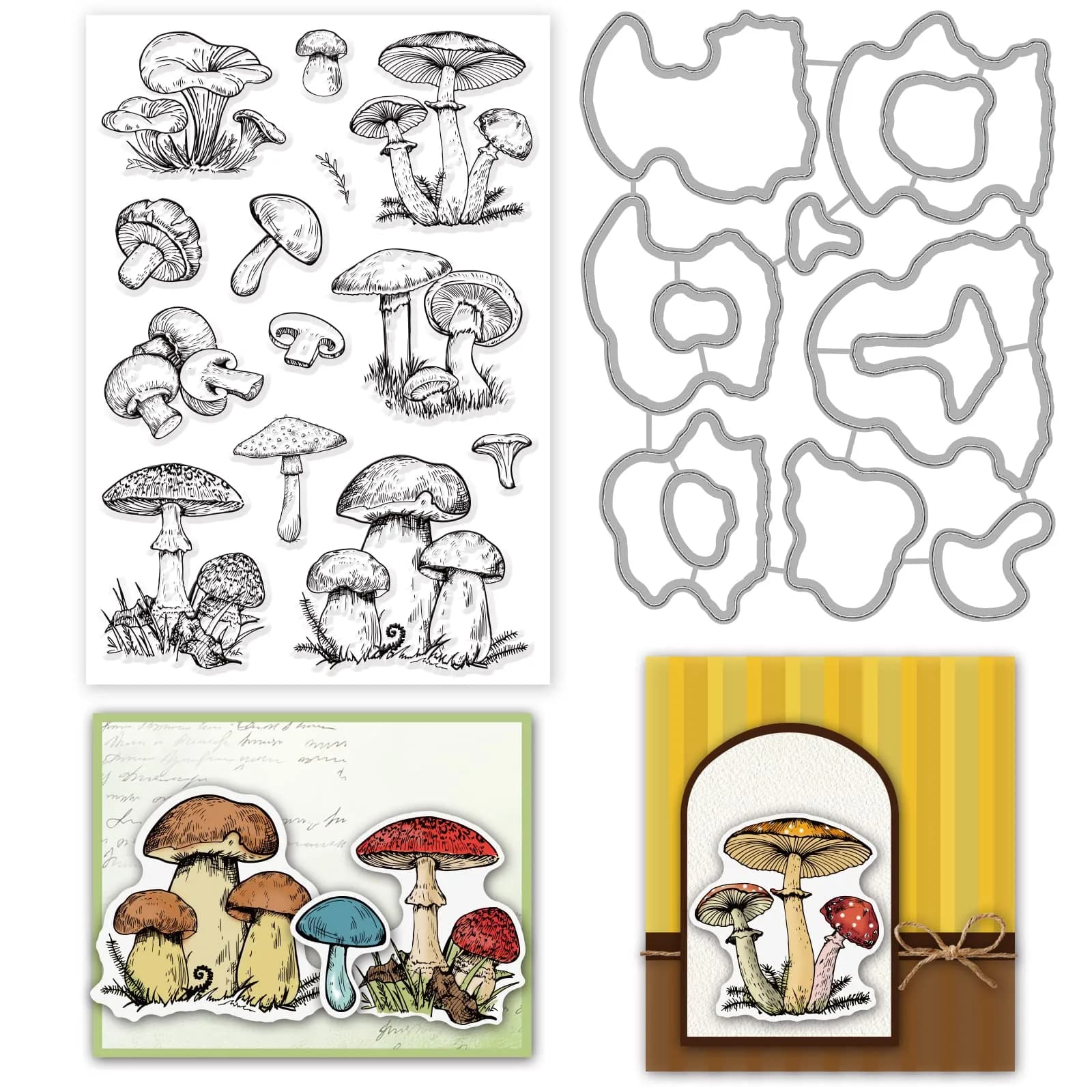 INFUNLY Mushroom Stamps and Dies for Card Making | Mushroom Pattern Die & Stamp Set for DIY Scrapbooking & Decor
