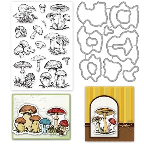 INFUNLY Mushroom Stamps and Dies for Card Making | Mushroom Pattern Die & Stamp Set for DIY Scrapbooking & Decor thumbnail 1