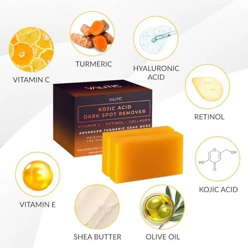 VALITIC Kojic Acid Dark Spot Remover Soap Bars with Vitamin C, Retinol, Collagen, Turmeric - 2 Pack (7 oz / 200g) | Original Japanese Complex for Brighter Skin thumbnail 6