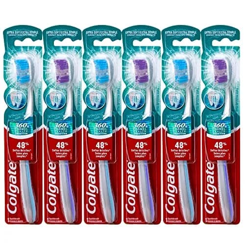 Colgate 360 Enamel Health Sensitive Toothbrush, Compact Head, Extra Soft - Pack of 6 | 48% Softer Bristles for Sensitive Teeth & Gums thumbnail 1
