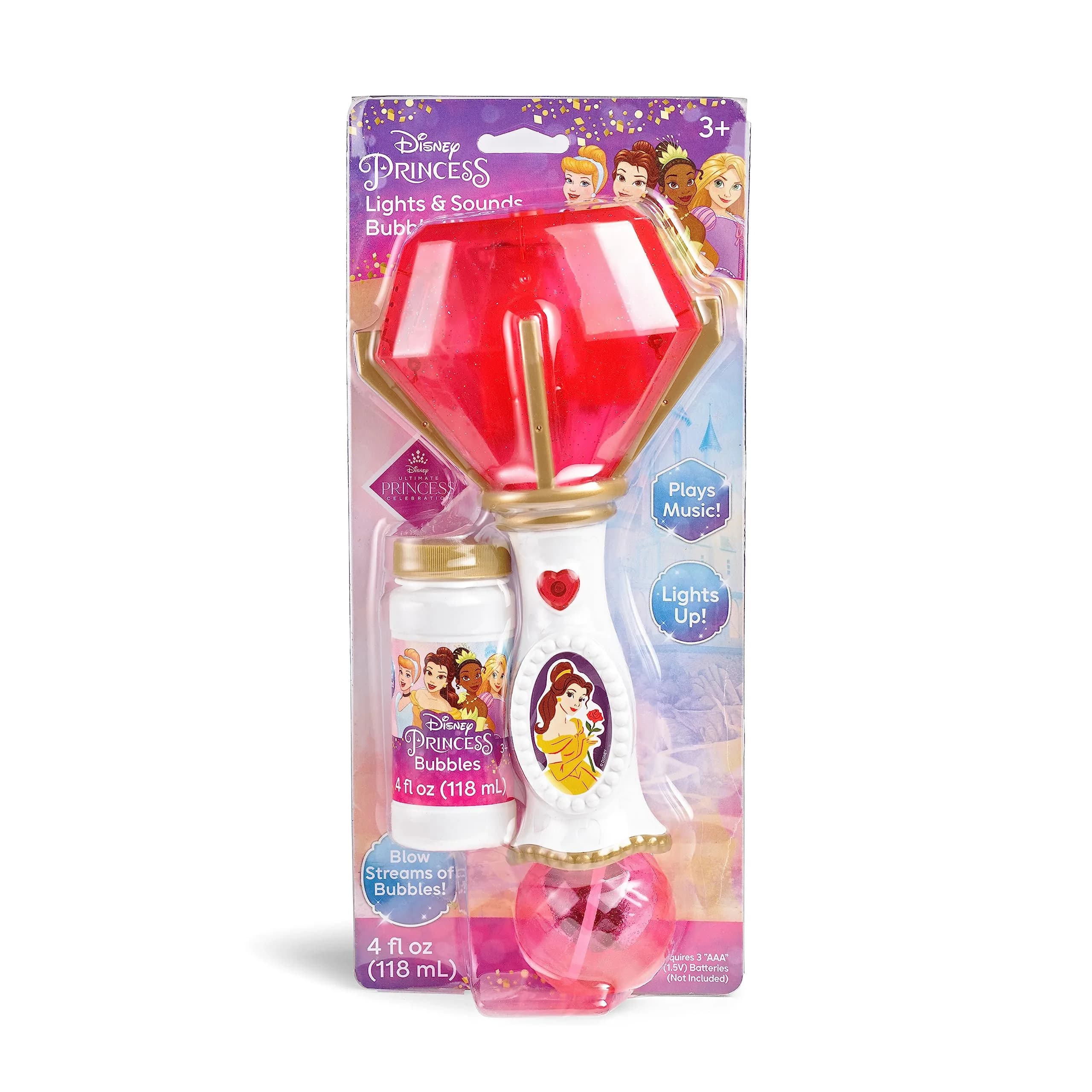Little Kids Disney Princess Belle Light and Sound Musical Bubble Wand with Solution | ASTM-Tested Educational Toy - view 3