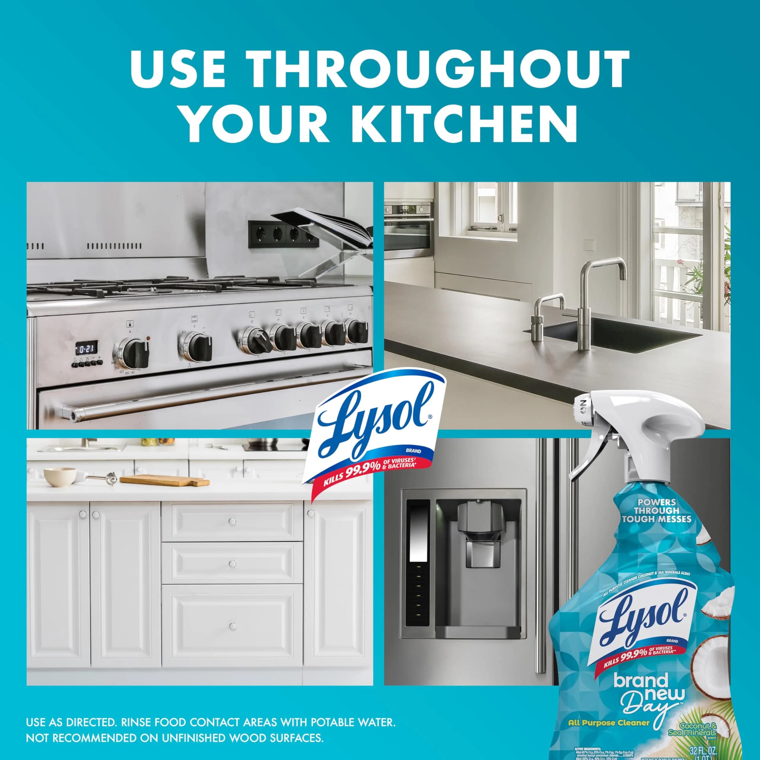 Lysol All Purpose Cleaner Spray in Refreshing Coconut & Sea Minerals Scent, 32 Fl Oz Bottle | Kills 99.9% of Viruses & Bacteria - view 5