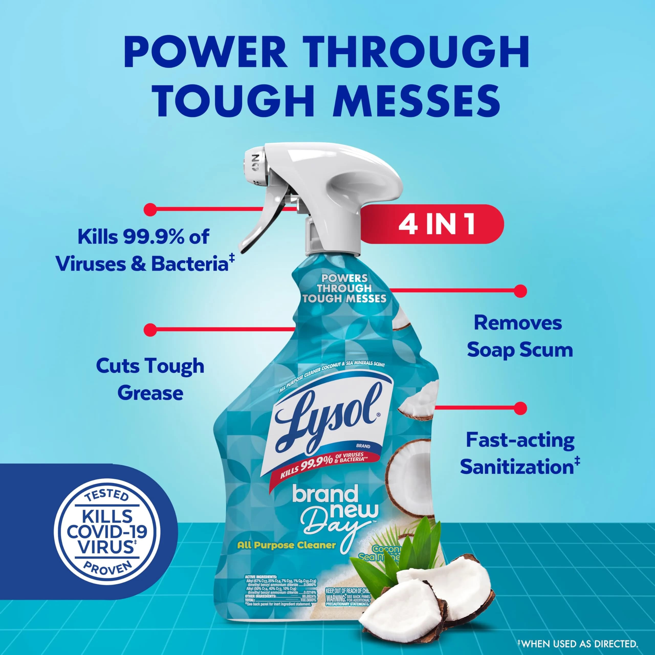 Lysol All Purpose Cleaner Spray in Refreshing Coconut & Sea Minerals Scent, 32 Fl Oz Bottle | Kills 99.9% of Viruses & Bacteria - view 2