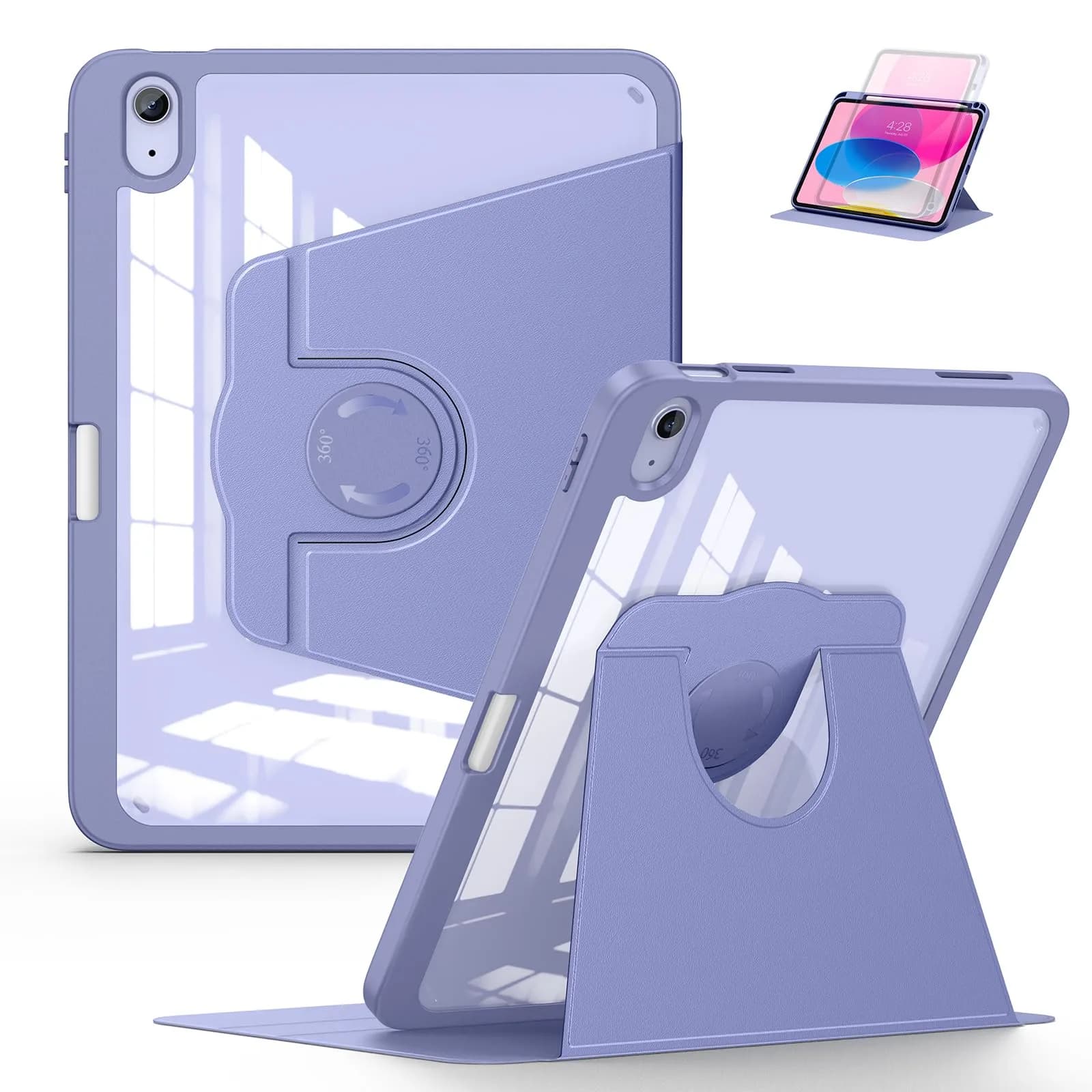 Soke 360 Rotating Case for iPad 10th Gen 10.9" & 11" 2025 (A16) | Rose Gold Folio with Pencil Slot & Auto Sleep/Wake — Lilac Purple