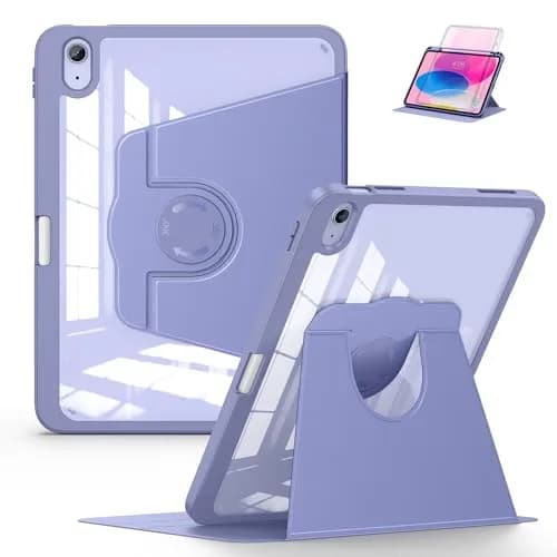 Soke Rotating Case for iPad 11th/10th Gen 11"/10.9" with Pencil Holder & Auto Sleep/Wake | Clear Back & Lilac Purple thumbnail 1