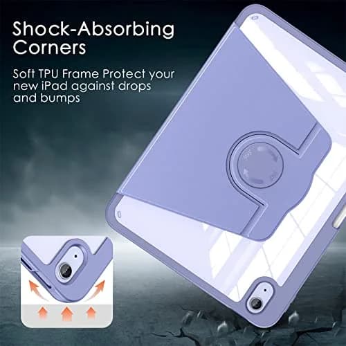 Soke Rotating Case for iPad 11th/10th Gen 11"/10.9" with Pencil Holder & Auto Sleep/Wake | Clear Back & Lilac Purple thumbnail 5