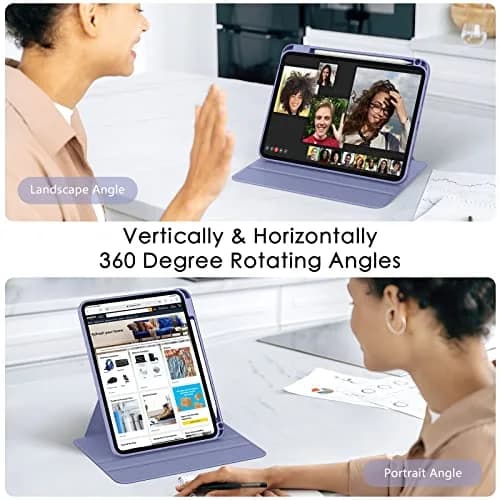 Soke Rotating Case for iPad 11th/10th Gen 11"/10.9" with Pencil Holder & Auto Sleep/Wake | Clear Back & Lilac Purple thumbnail 3