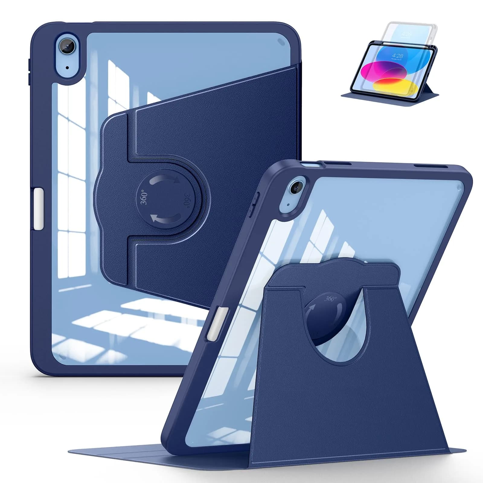Soke Rotating Case for iPad 11th Gen 2025 & 10th Gen 2022 (A16) 11"/10.9" with Pencil Holder & Stand | Navy Blue — Navy Blue