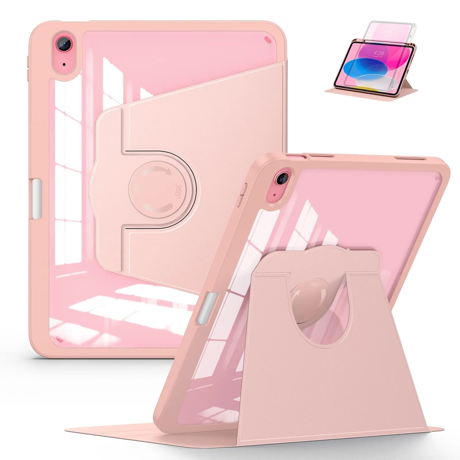 Soke 360 Rotating Case for iPad 10th Gen 10.9" & 11" 2025 (A16) | Rose Gold Folio with Pencil Slot & Auto Sleep/Wake — Rose Gold