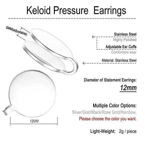 FLYUN 12MM Pressure Earring for Keloids | Non-Pierced Stainless Steel Ear Cuff (15MM, Silver&Black&Gold&Rainbow&Rosegold) thumbnail 2