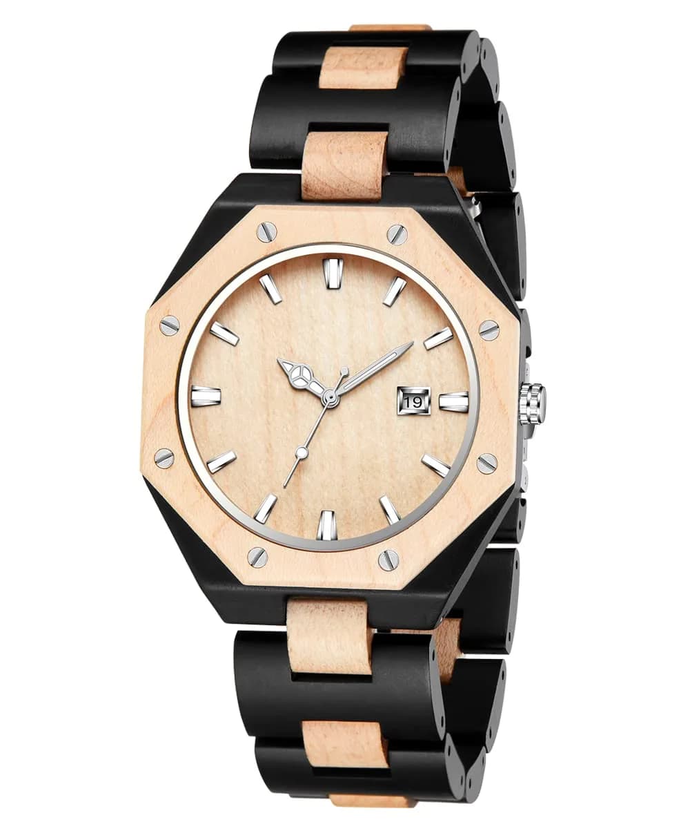 Realpoo Wooden Quartz Men's Business Watch, 40mm Diameter | Classic Wooden Strap & Quartz Movement