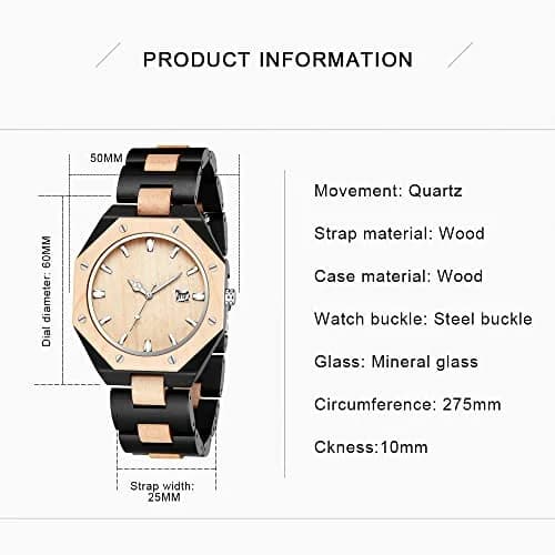 Realpoo Wooden Quartz Men's Business Watch, 40mm Diameter | Classic Wooden Strap & Quartz Movement thumbnail 5