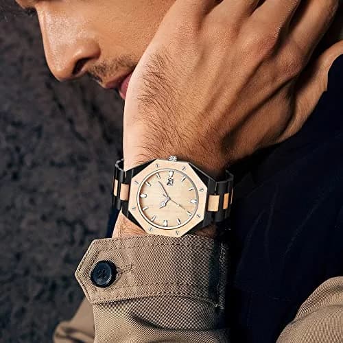 Realpoo Wooden Quartz Men's Business Watch, 40mm Diameter | Classic Wooden Strap & Quartz Movement thumbnail 6