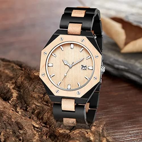 Realpoo Wooden Quartz Men's Business Watch, 40mm Diameter | Classic Wooden Strap & Quartz Movement thumbnail 2