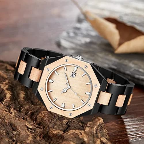 Realpoo Wooden Quartz Men's Business Watch, 40mm Diameter | Classic Wooden Strap & Quartz Movement thumbnail 3