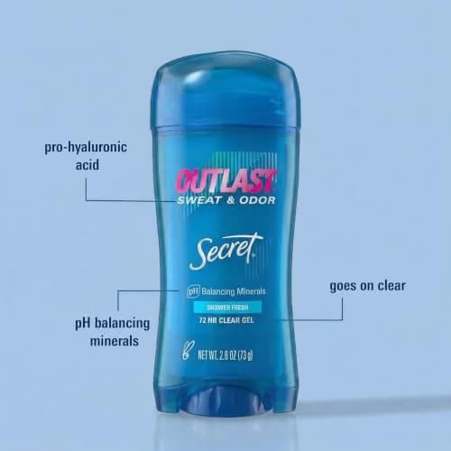 Secret Outlast Antiperspirant Deodorant for Women, 2.6 oz | 72hr Sweat & Odor Protection, PH Balance, Clear Gel, Shower Fresh thumbnail 2