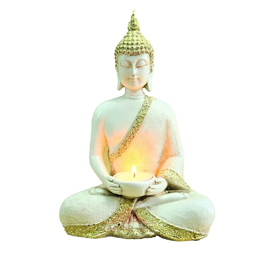 JAIPUR ACE Buddha Sitting with Tea Light Idol 18cm (7.09 inches) | Classic Home Decor Sculpture thumbnail 2