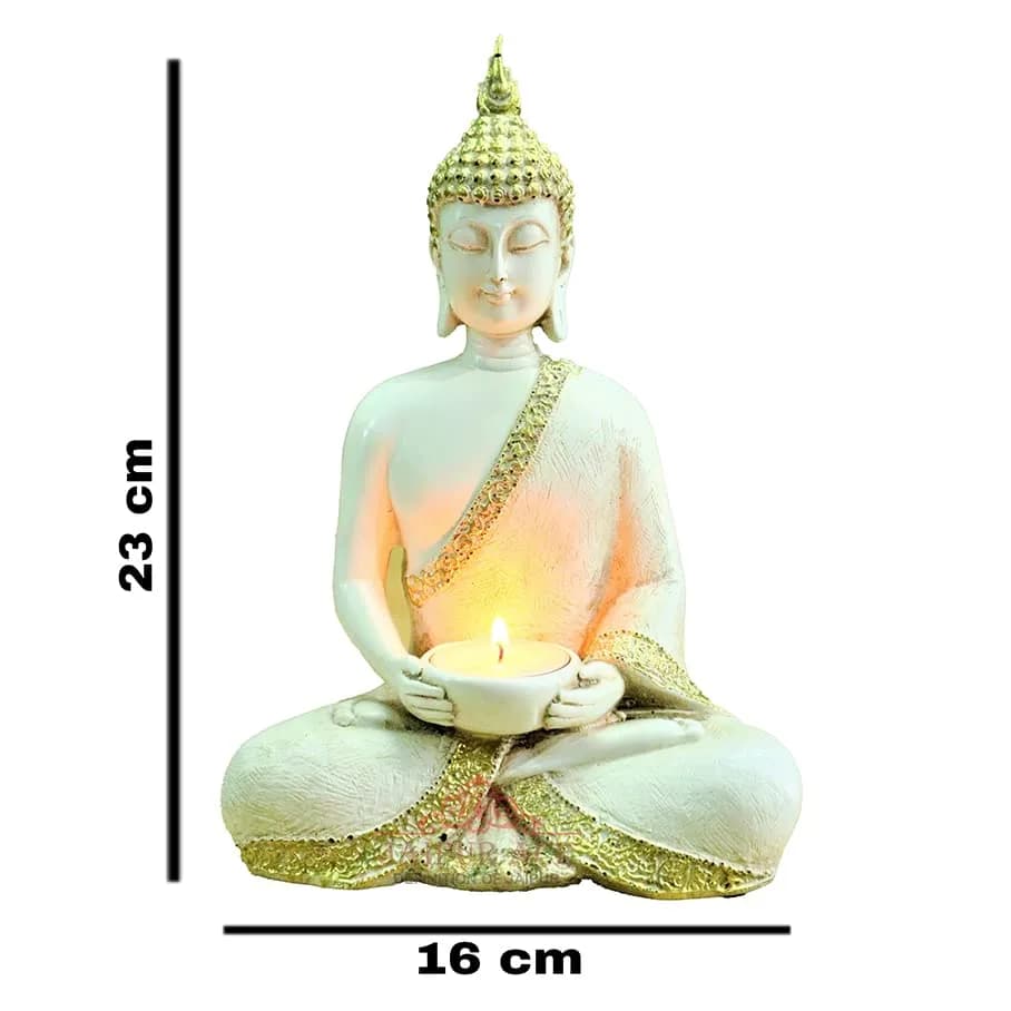 JAIPUR ACE Buddha Sitting with Tea Light Idol 18cm (7.09 inches) | Classic Home Decor Sculpture thumbnail 3