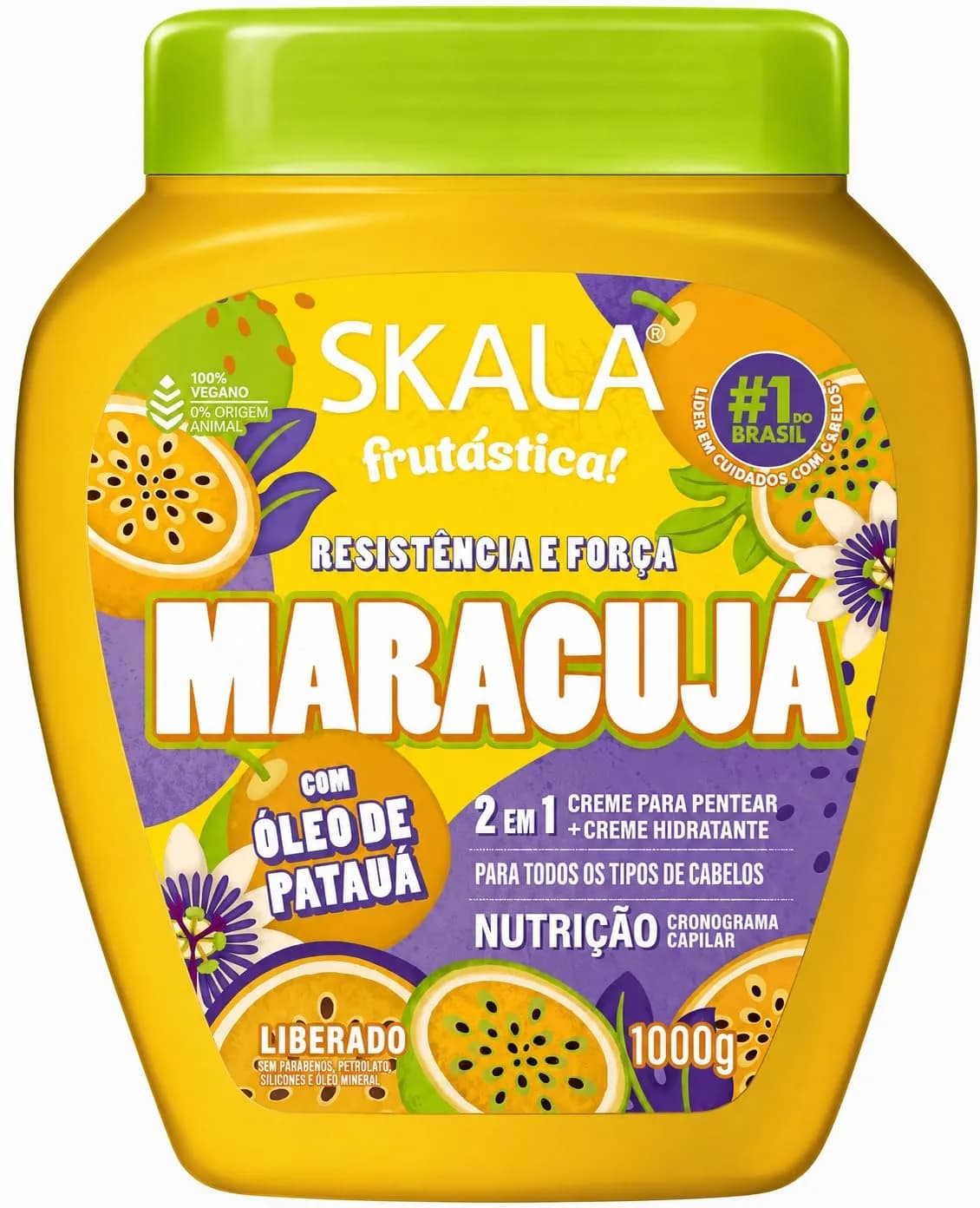 SKALA Maracujá & Óleo de Patauá 2-in-1 Treatment Cream & Leave-In Conditioner 1000 g (35.2 oz) | Vegan Hair Mask for Strength & Nutrition — yellow
