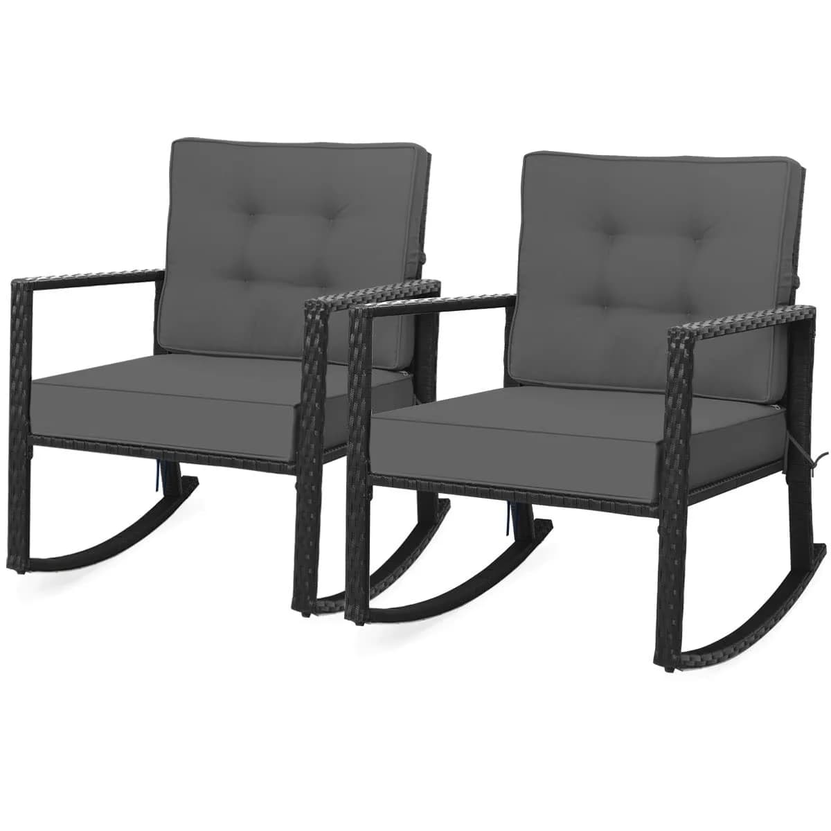 RELAX4LIFE Wicker Outdoor Rocking Chair 26.5in x 36in x 33in | Water-Resistant Rattan & Steel Frame — Grey