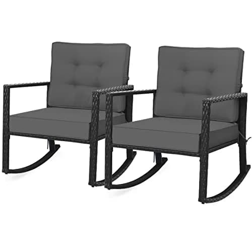 RELAX4LIFE Wicker Outdoor Rocking Chair 26.5in x 36in x 33in | Water-Resistant Rattan & Steel Frame thumbnail 1