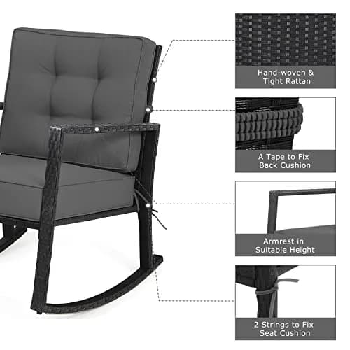RELAX4LIFE Wicker Outdoor Rocking Chair 26.5in x 36in x 33in | Water-Resistant Rattan & Steel Frame thumbnail 7