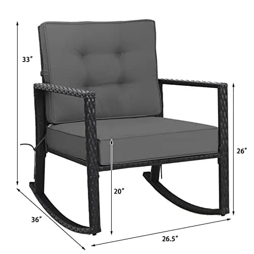 RELAX4LIFE Wicker Outdoor Rocking Chair 26.5in x 36in x 33in | Water-Resistant Rattan & Steel Frame thumbnail 8