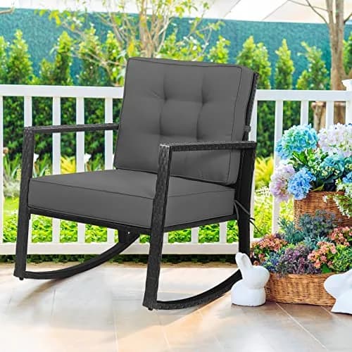 RELAX4LIFE Wicker Outdoor Rocking Chair 26.5in x 36in x 33in | Water-Resistant Rattan & Steel Frame thumbnail 9