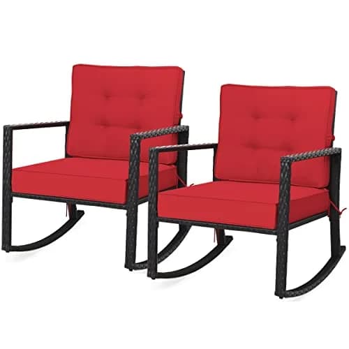 RELAX4LIFE Wicker Outdoor Rocking Chair 2-Piece | Water-Resistant Rattan & Steel Frame (26.5in x 36in x 33in) thumbnail 1