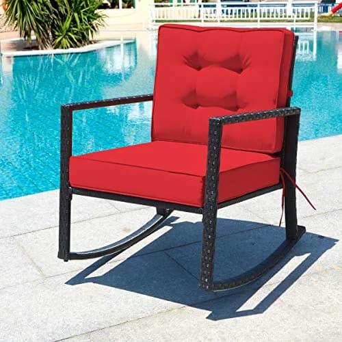 RELAX4LIFE Wicker Outdoor Rocking Chair 2-Piece | Water-Resistant Rattan & Steel Frame (26.5in x 36in x 33in) thumbnail 5