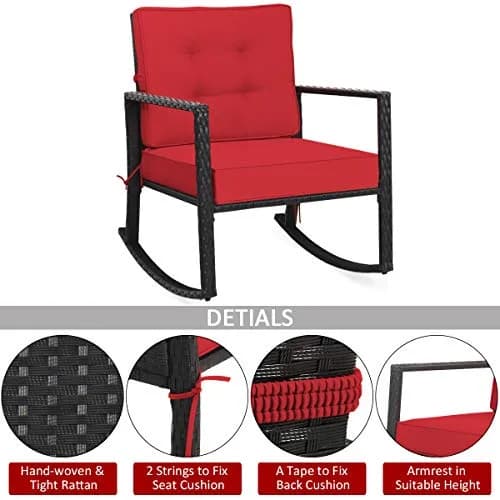 RELAX4LIFE Wicker Outdoor Rocking Chair 2-Piece | Water-Resistant Rattan & Steel Frame (26.5in x 36in x 33in) thumbnail 8