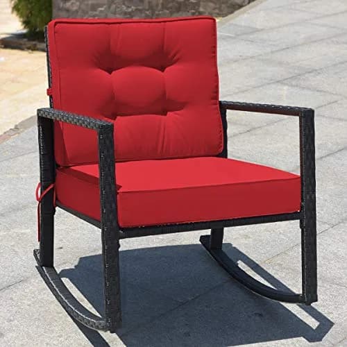 RELAX4LIFE Wicker Outdoor Rocking Chair 2-Piece | Water-Resistant Rattan & Steel Frame (26.5in x 36in x 33in) thumbnail 2