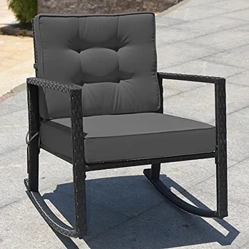RELAX4LIFE Wicker Outdoor Rocking Chair - All Weather Rattan Patio Chair with Steel Frame & Removable Cushions (26.5x36x33 inches | Grey) thumbnail 2
