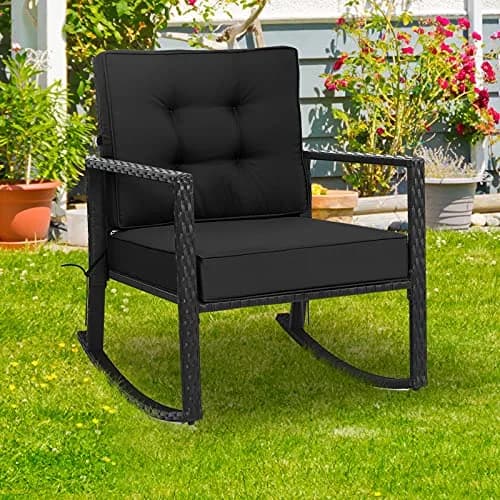 RELAX4LIFE Wicker Outdoor Rocking Chair - All Weather Rattan Rocker Patio Chair w/Steel Frame Removable Cushions & Armrest, Rocker Chair Outdoor Furniture for Backyard Porch Poolside (1, Black) thumbnail 6