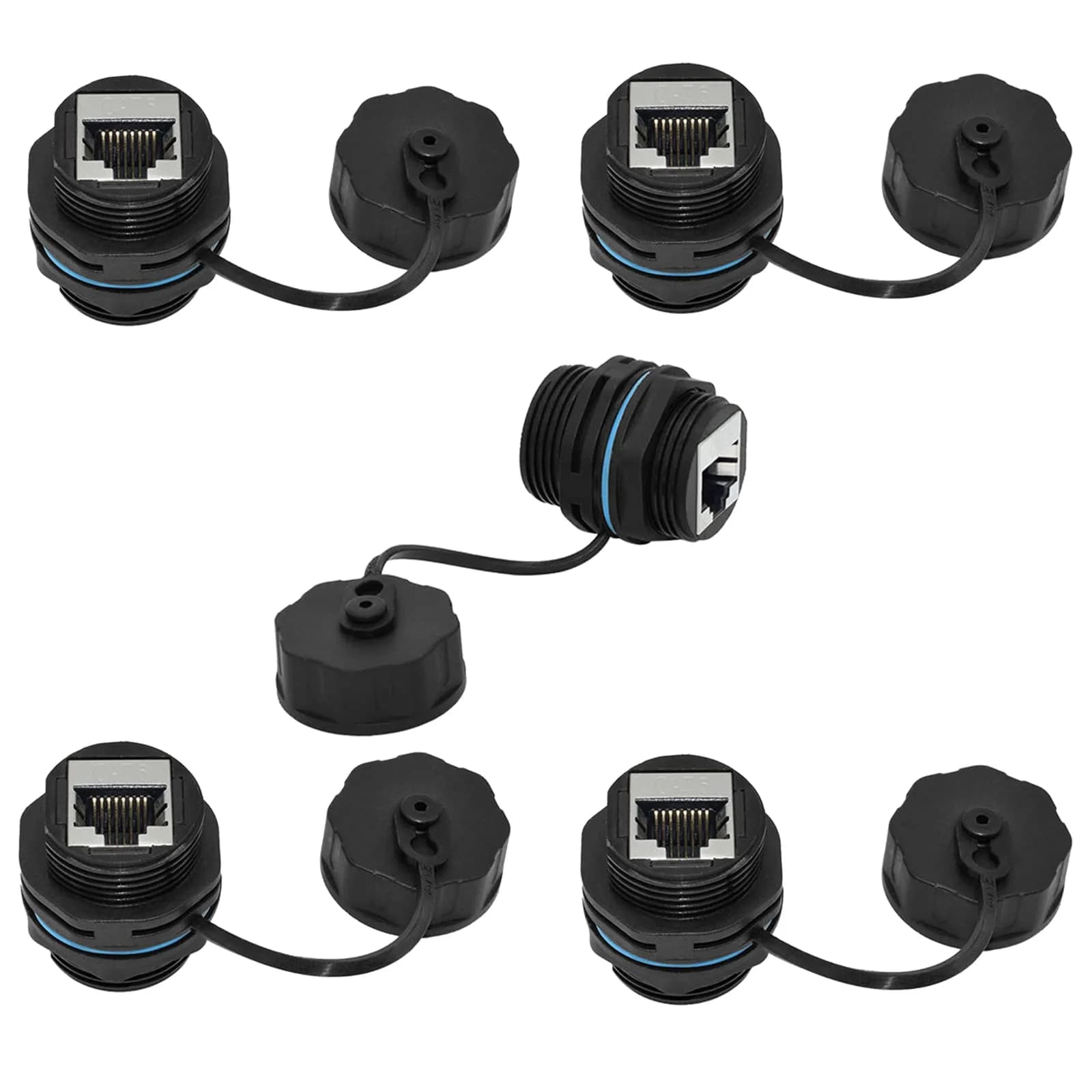 PENGLIN IP68 Waterproof Shielded RJ45 Panel Mount Bulkhead Connector (5-Pack, Black) | Cat6 Ethernet Connectivity for Industrial Environments — 5PCS CAT6