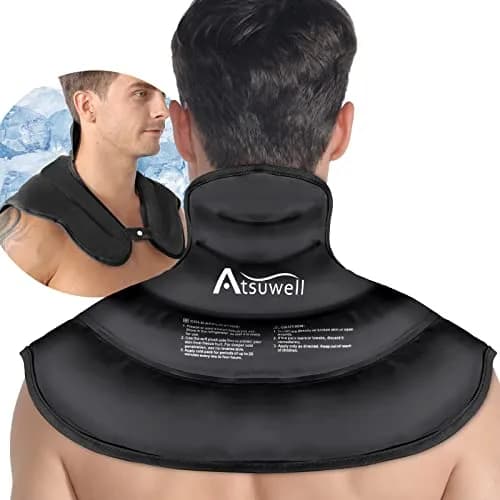 Atsuwell Neck Ice Pack Wrap for Neck & Shoulder Pain Relief | Reusable Gel Cold Compress for Upper Back, Black thumbnail 1