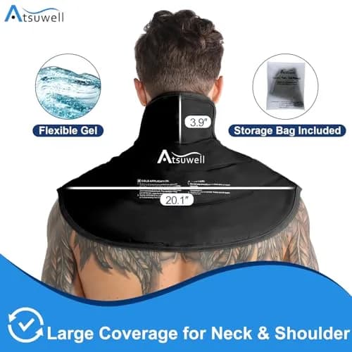 Atsuwell Neck Ice Pack Wrap for Neck & Shoulder Pain Relief | Reusable Gel Cold Compress for Upper Back, Black thumbnail 4