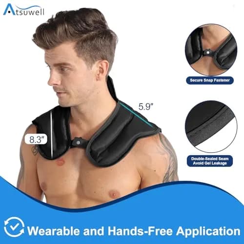 Atsuwell Neck Ice Pack Wrap for Neck & Shoulder Pain Relief | Reusable Gel Cold Compress for Upper Back, Black thumbnail 5