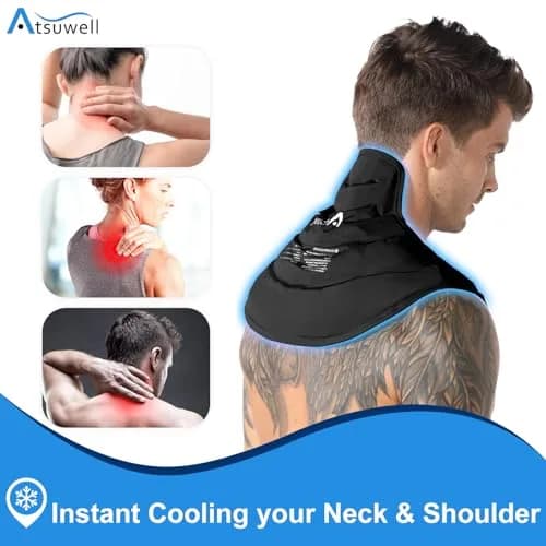 Atsuwell Neck Ice Pack Wrap for Neck & Shoulder Pain Relief | Reusable Gel Cold Compress for Upper Back, Black thumbnail 2