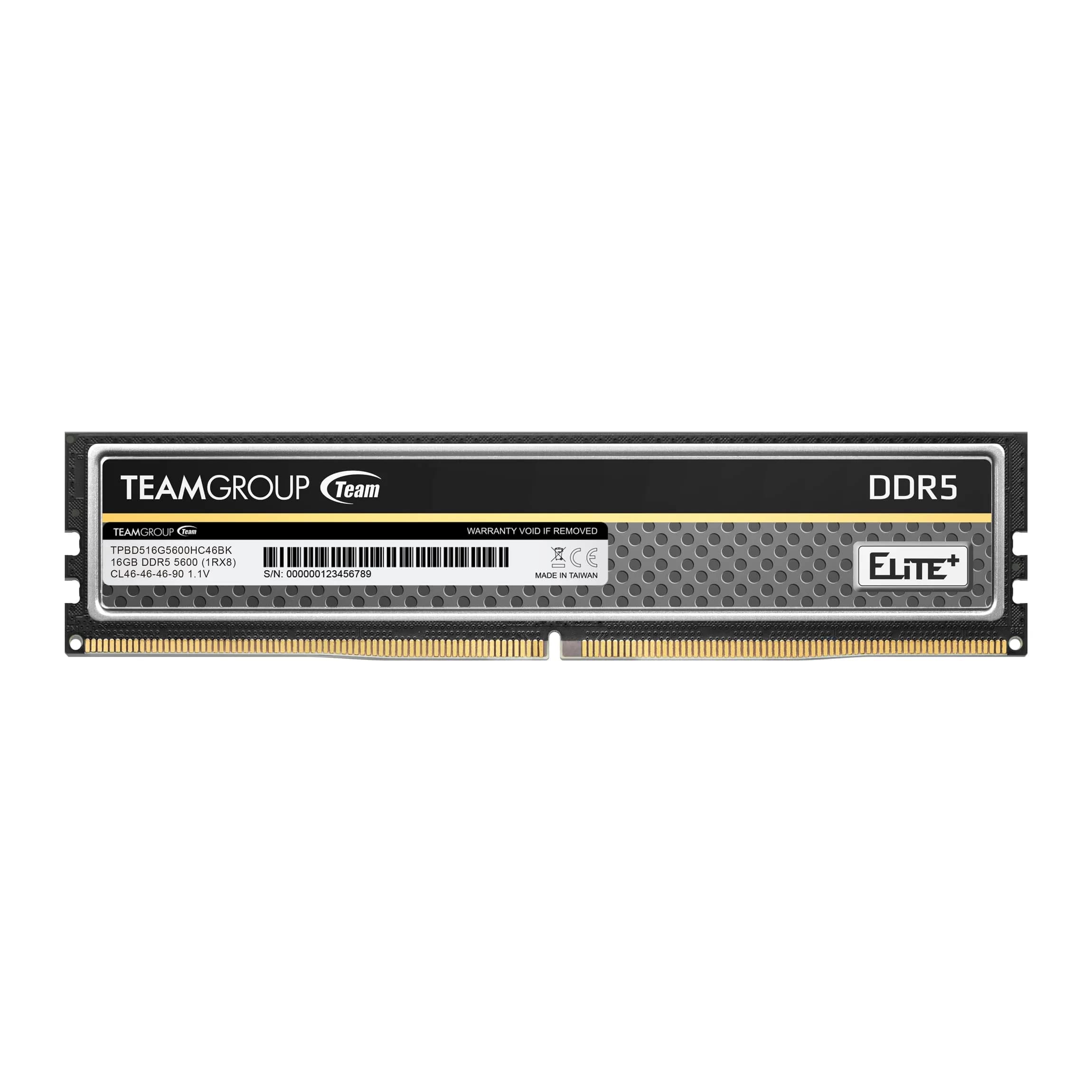 TEAMGROUP Elite Plus DDR5 16GB 5600MHz PC5-44800 CL46 UDIMM 288 Pin Desktop Memory Module Ram (Black) - main product image