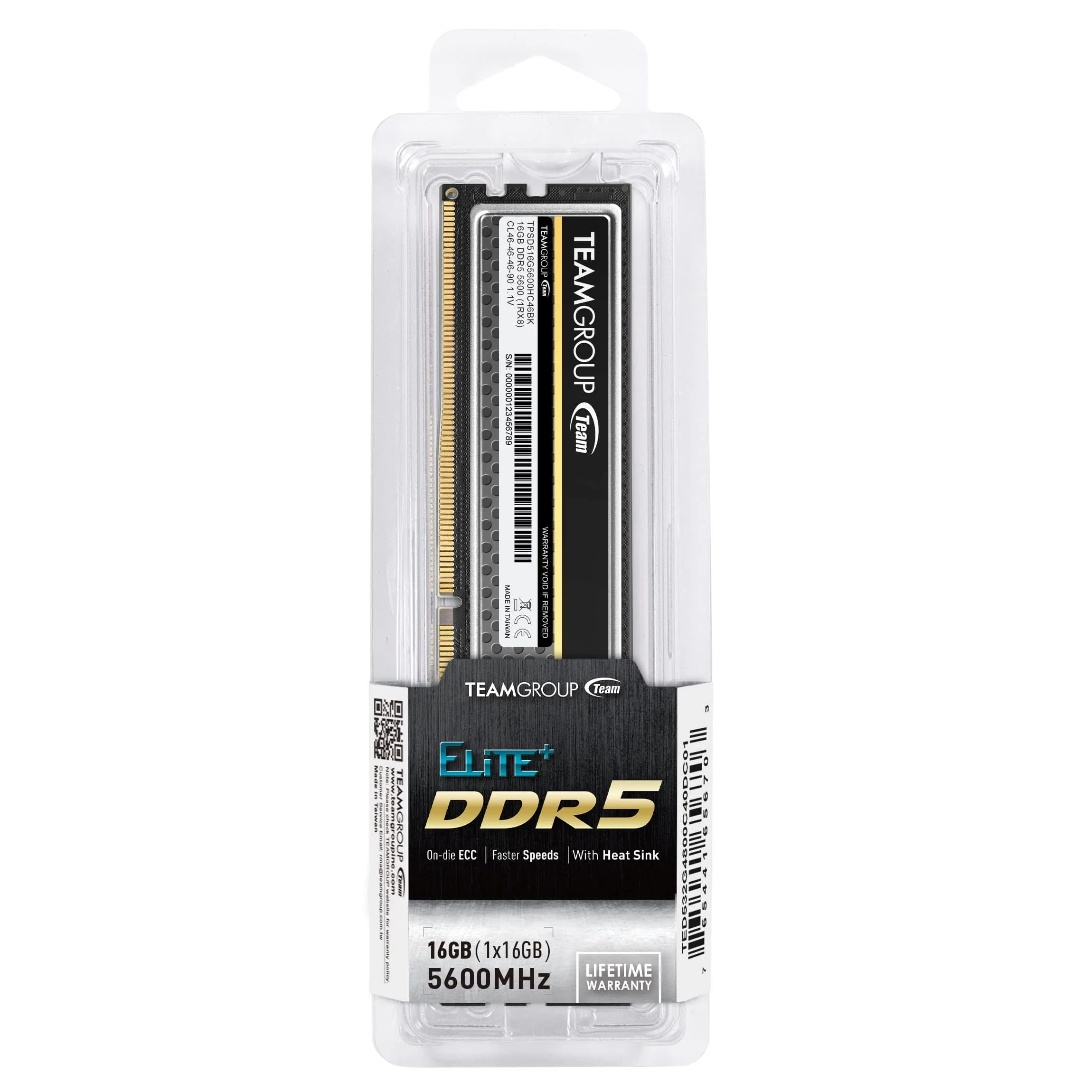 TEAMGROUP Elite Plus DDR5 16GB 5600MHz PC5-44800 CL46 UDIMM 288 Pin Desktop Memory Module Ram (Black) - view 8