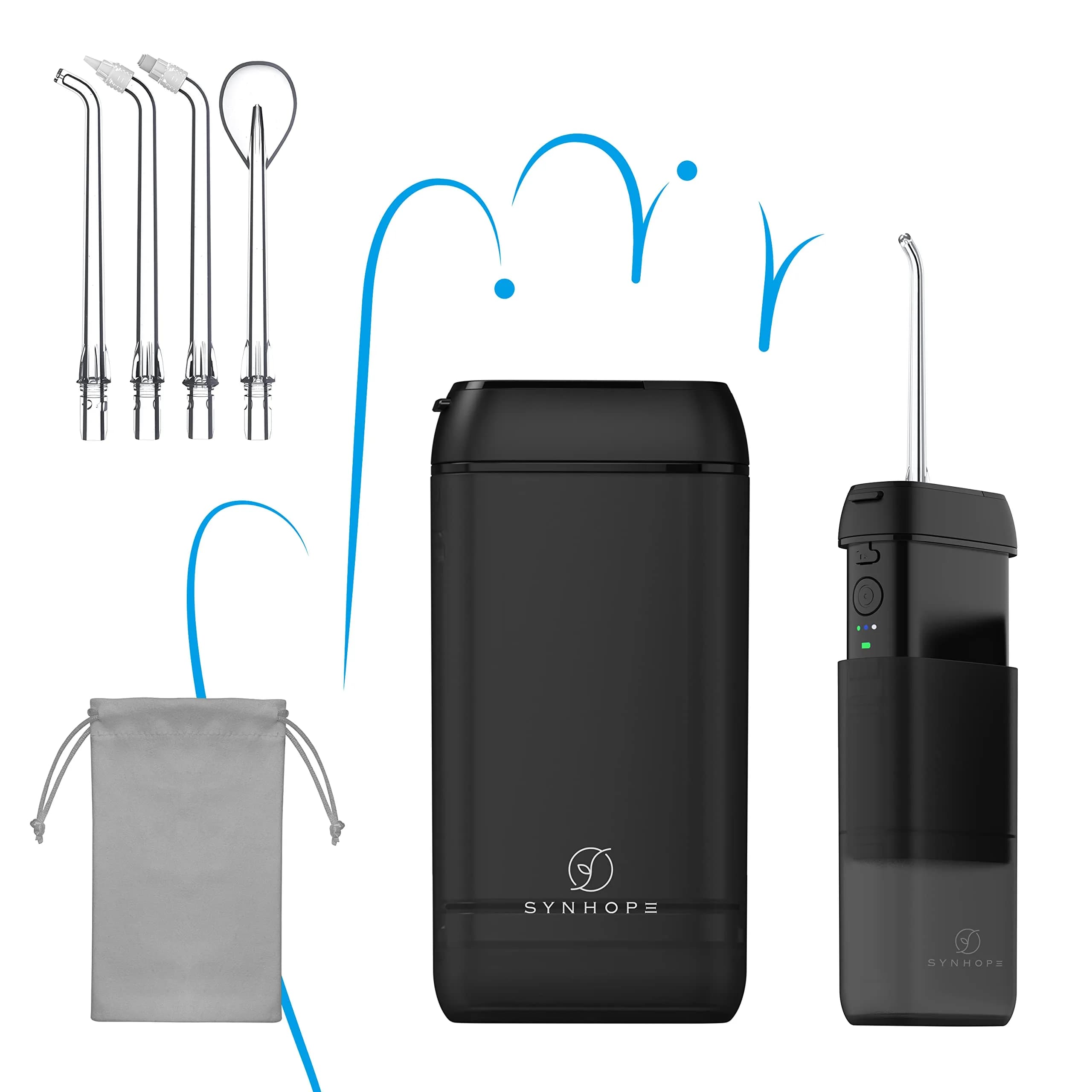 SYNHOPE Mini Cordless Portable Water Flosser 320ml (10.82 Fl Oz) | Deep Clean for Braces & Bridges — Black