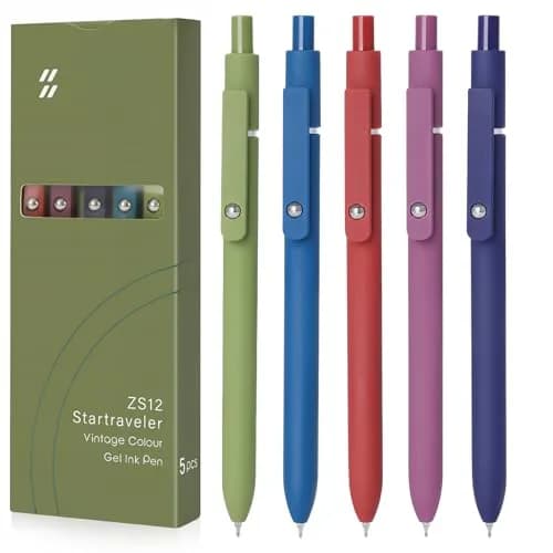 FIOVER Gel Pens 5pcs 0.5mm Fine Point Black Ink | Smooth Writing, Quick Dry, Vintage Style — Retro