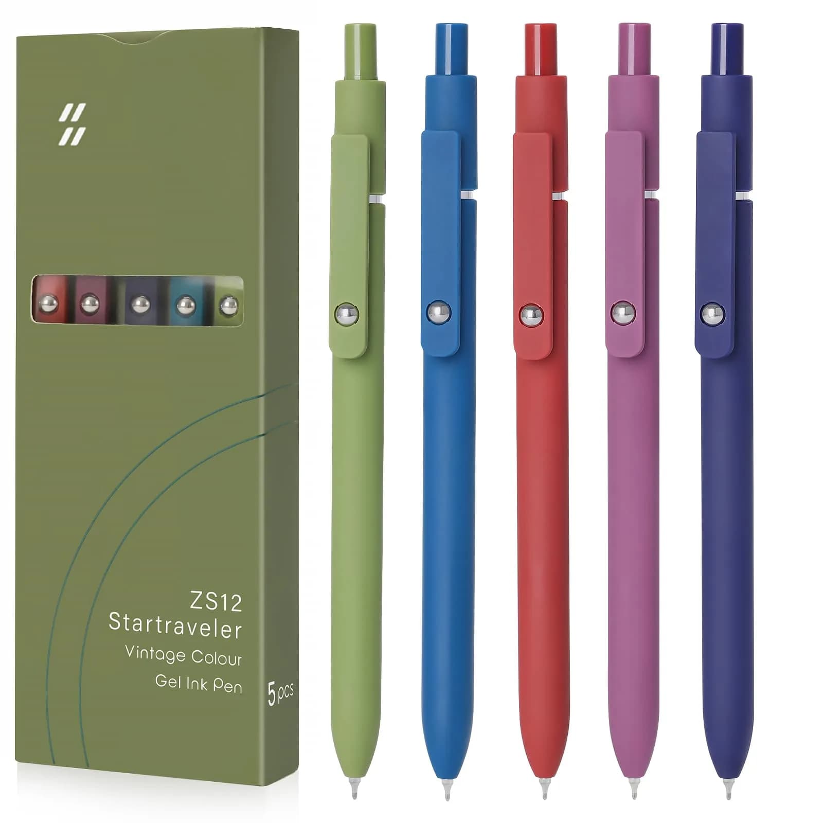 FIOVER Gel Pens 5pcs 0.5mm Fine Point Black Ink | Smooth Writing, Quick Dry, Vintage Style